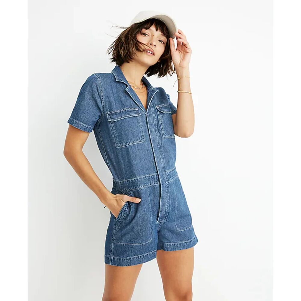 NWT Madewell Petite Denim Coverall Romper Women's‎ Size LP
